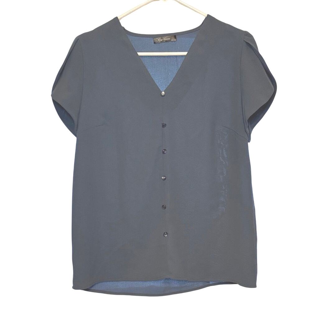 Fashion Women’s Light slate blue colored short sleeve blouse size medium